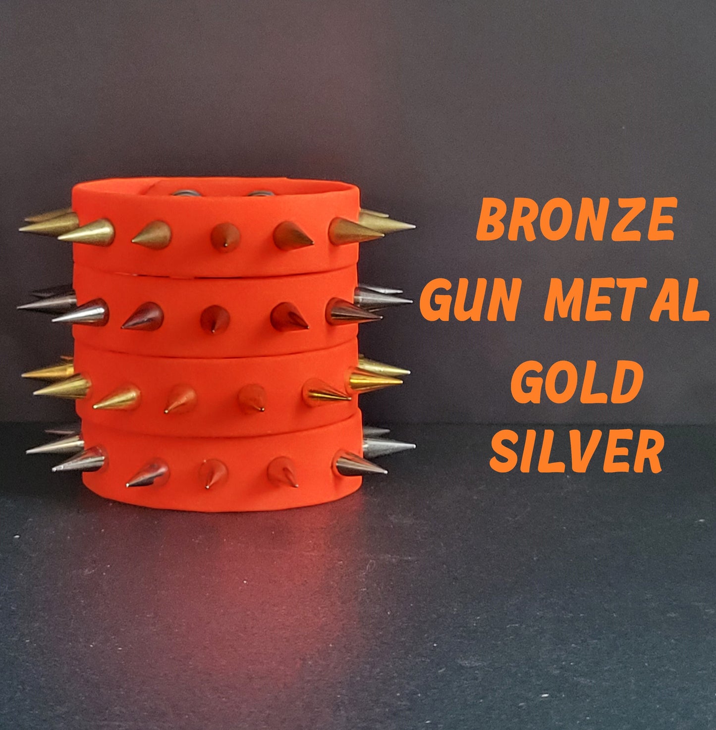 Vegan Leather Spike Bracelet. 3/4' Wide Single Row Metal Spikes.