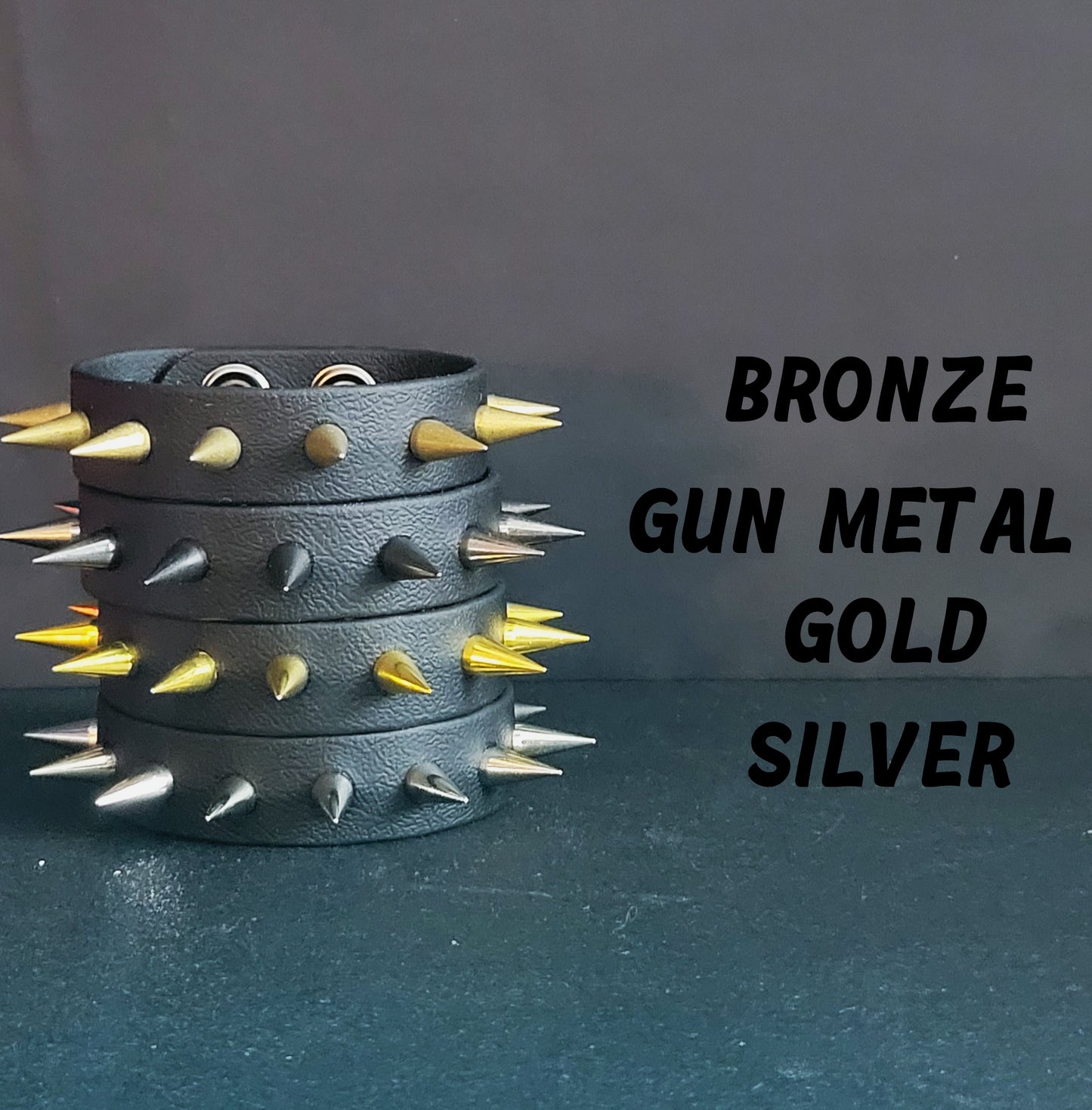 Vegan Leather Spike Bracelet. 3/4' Wide Single Row Metal Spikes.