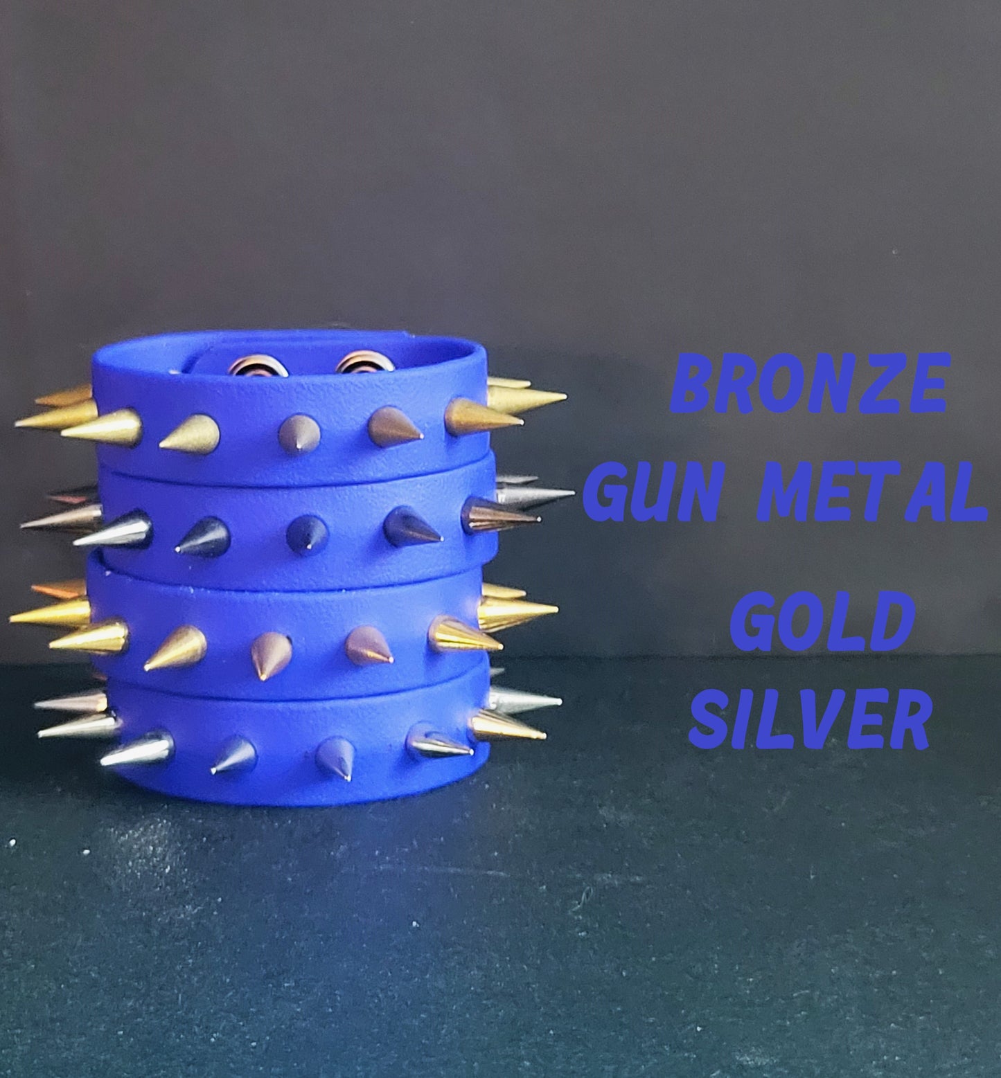 Vegan Leather Spike Bracelet. 3/4' Wide Single Row Metal Spikes.