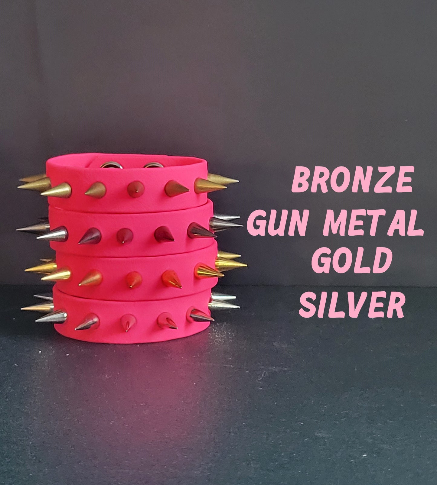 Vegan Leather Spike Bracelet. 3/4' Wide Single Row Metal Spikes.