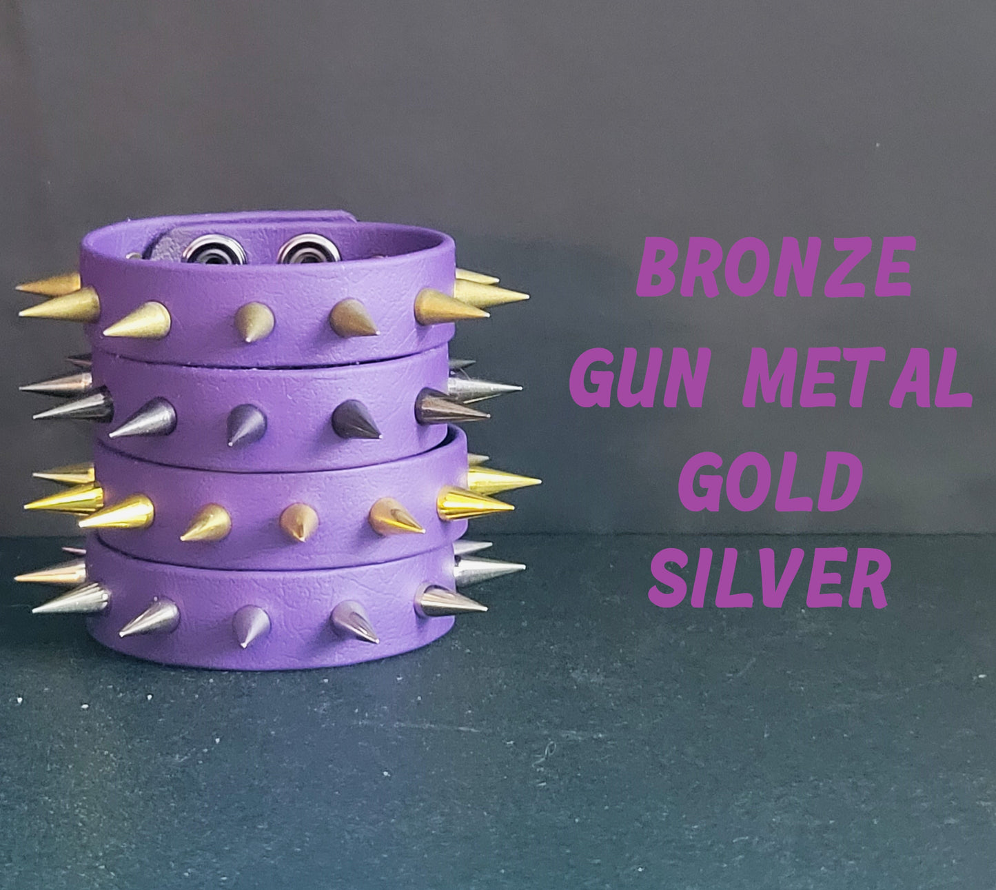 Vegan Leather Spike Bracelet. 3/4' Wide Single Row Metal Spikes.