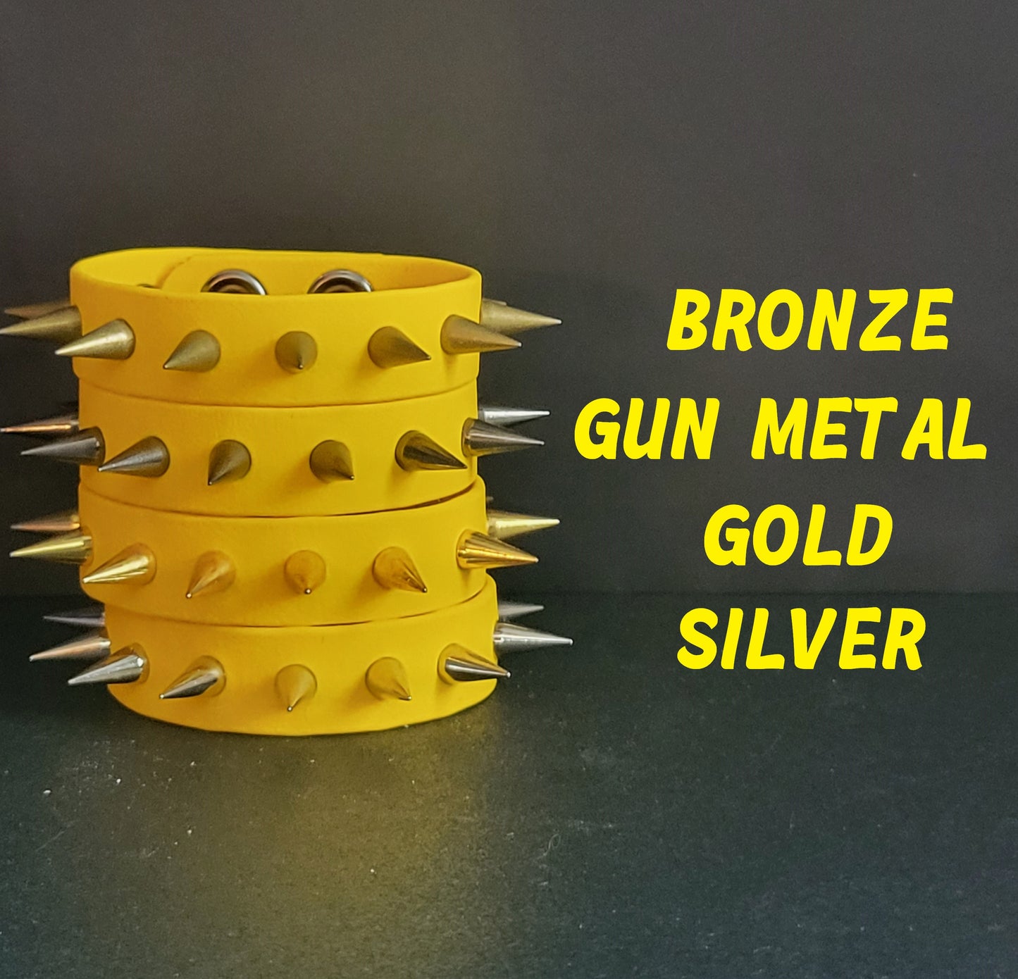 Vegan Leather Spike Bracelet. 3/4' Wide Single Row Metal Spikes.