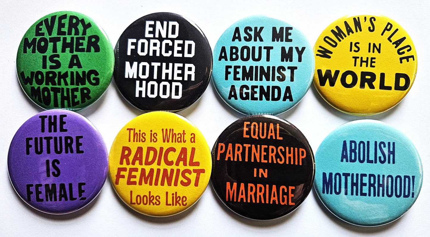 Vintage Feminist Buttons Magnets & Bottle Openers. set 02