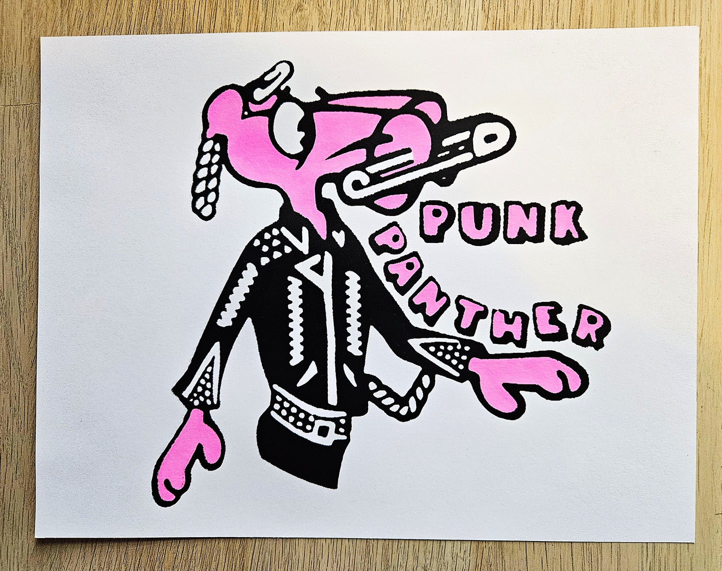 Punk Panther Screen-printed Cardstock print.