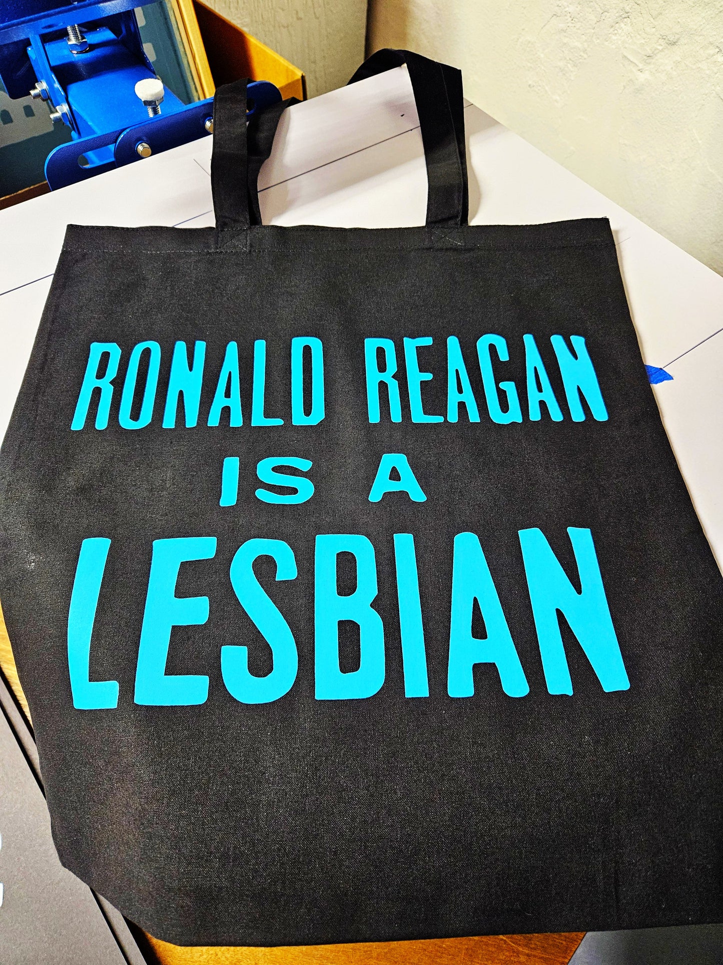 Ronald Reagan is a Lesbian. Screen-printed Tote Bag