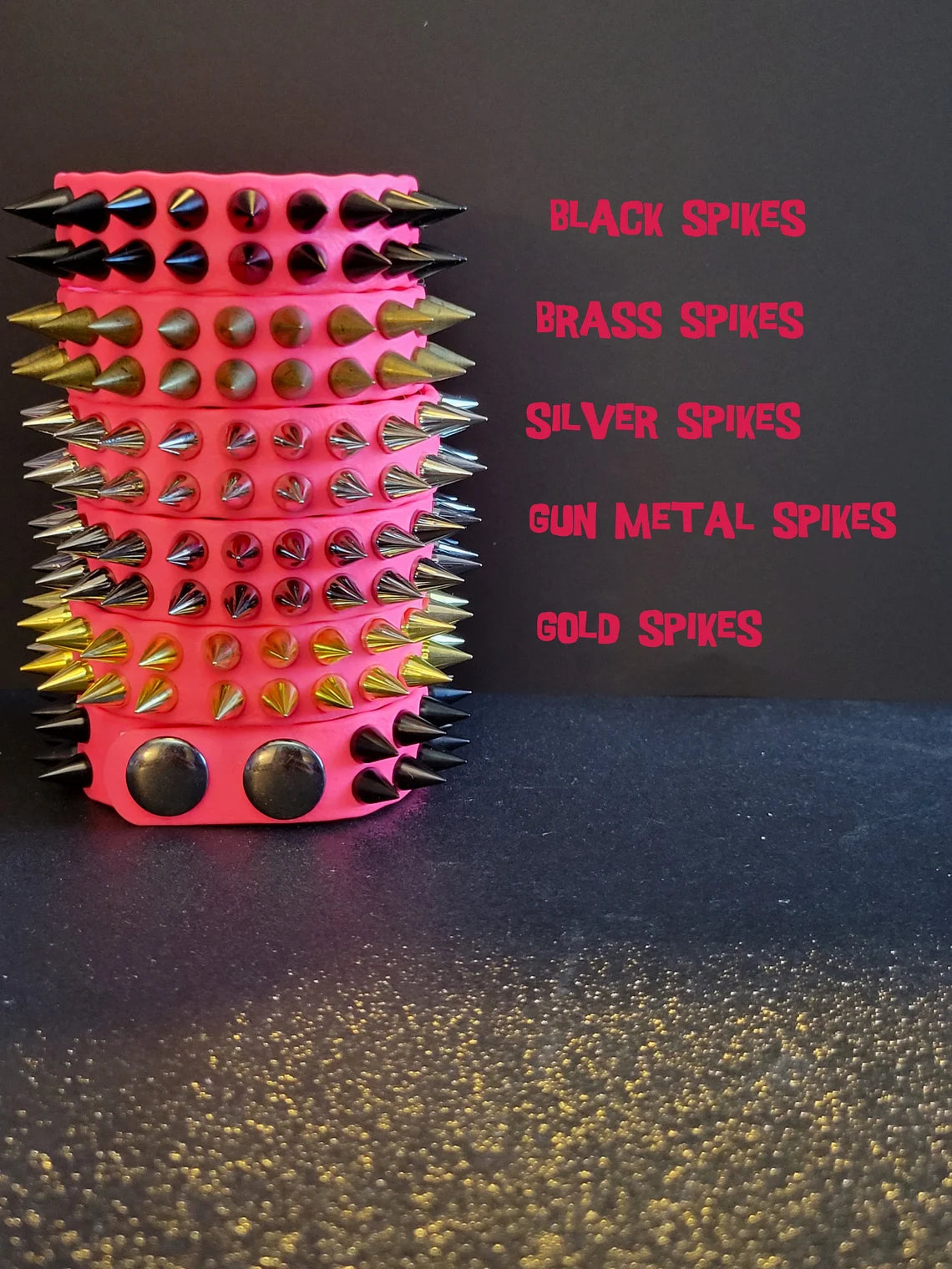 Vegan Leather Spike Bracelet. 3/4' Wide Double Row Metal Spikes.