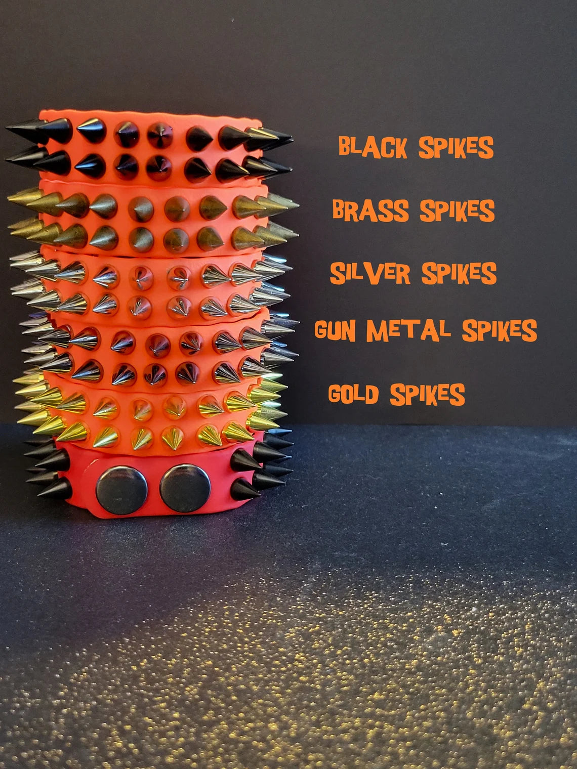 Vegan Leather Spike Bracelet. 3/4' Wide Double Row Metal Spikes.
