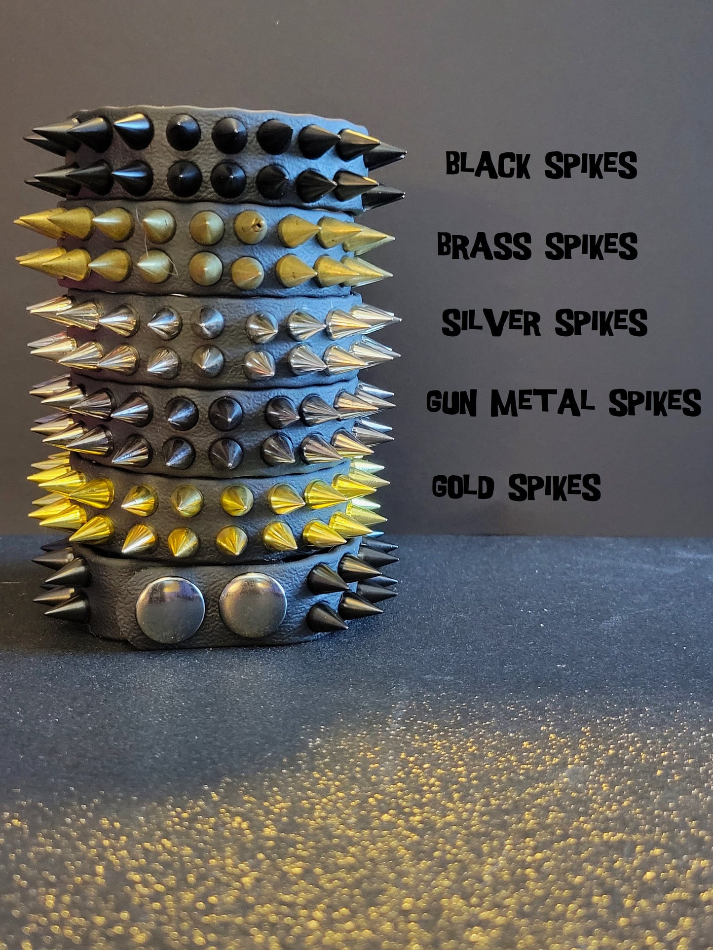 Vegan Leather Spike Bracelet. 3/4' Wide Double Row Metal Spikes.