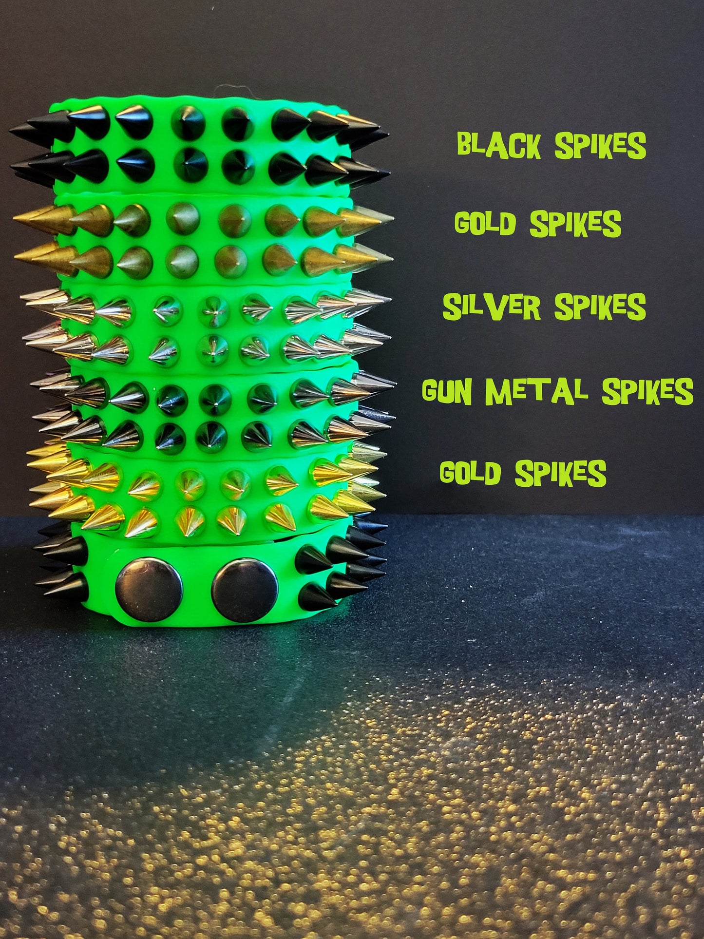 Vegan Leather Spike Bracelet. 3/4' Wide Double Row Metal Spikes.