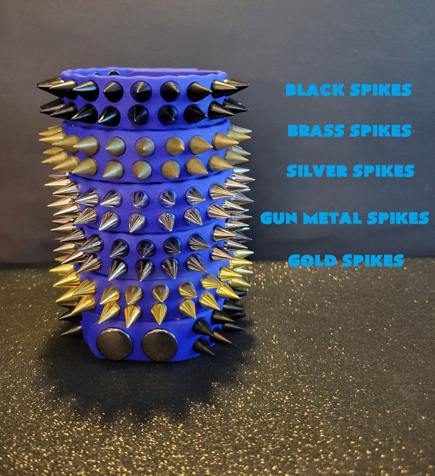 Vegan Leather Spike Bracelet. 3/4' Wide Double Row Metal Spikes.