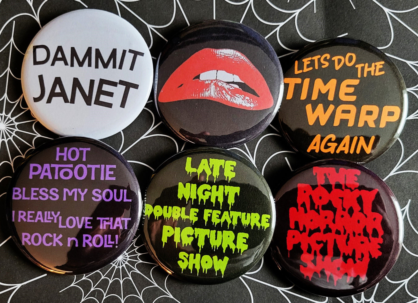 Rocky Horror Picture Show pinback Buttons & Bottle Openers. set 2