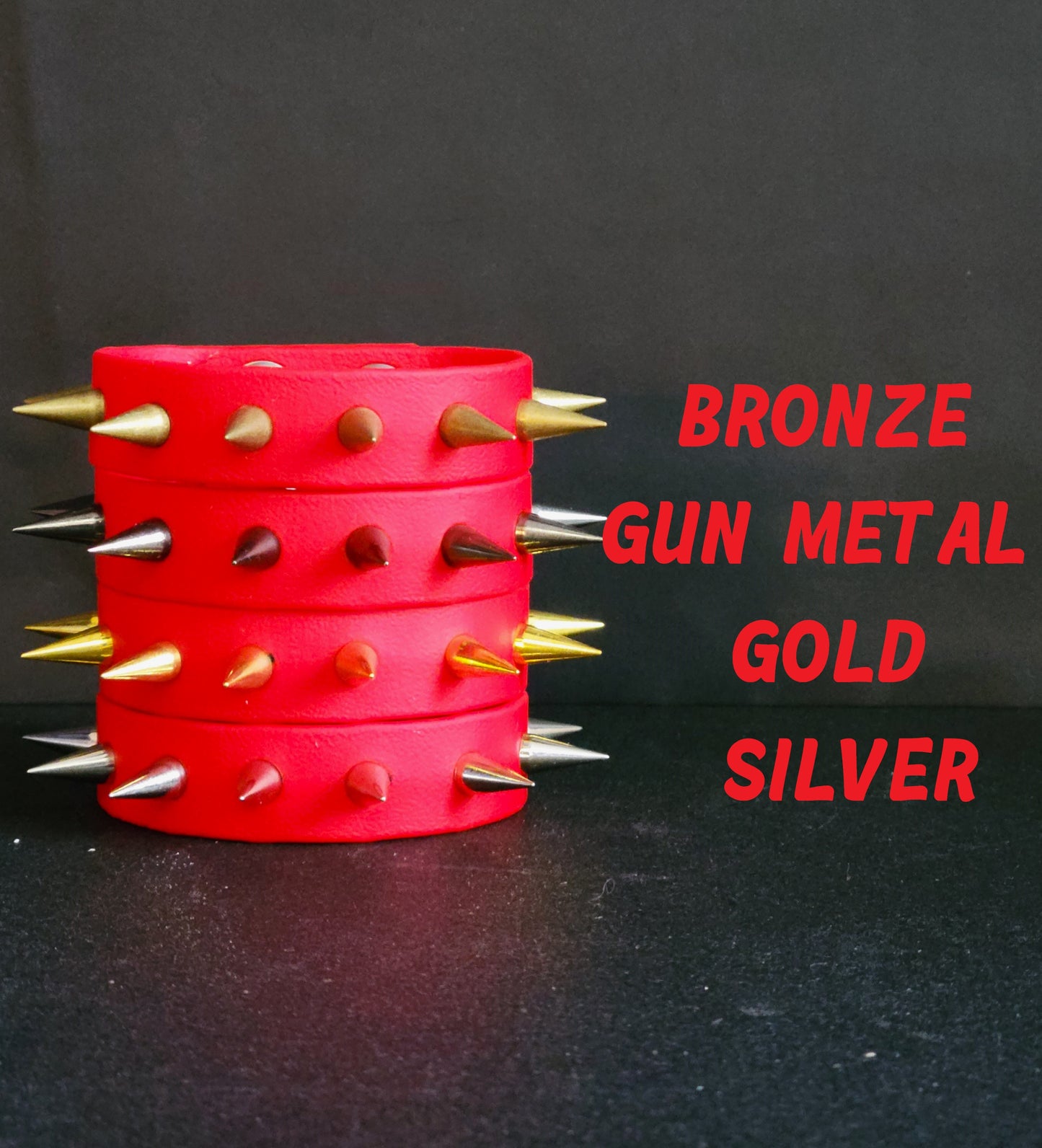 Vegan Leather Spike Bracelet. 3/4' Wide Single Row Metal Spikes.