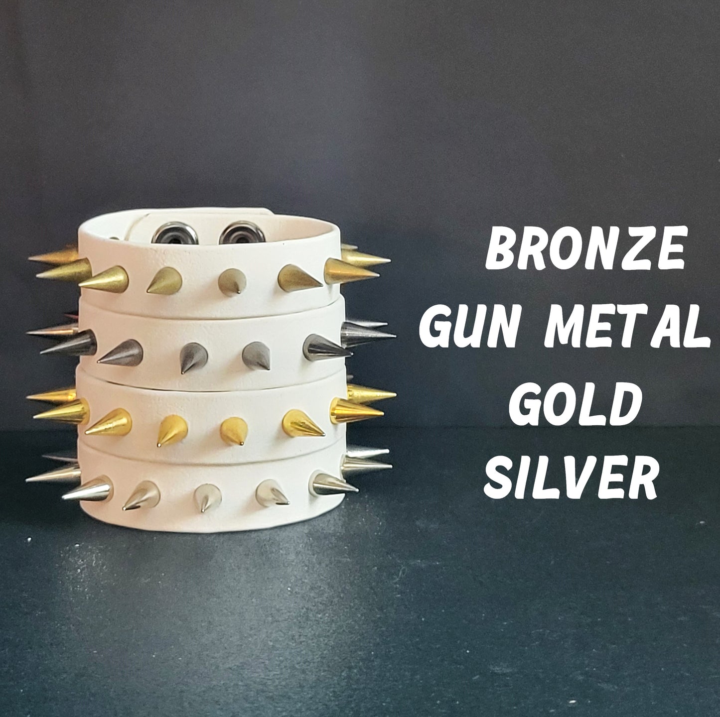 Vegan Leather Spike Bracelet. 3/4' Wide Single Row Metal Spikes.