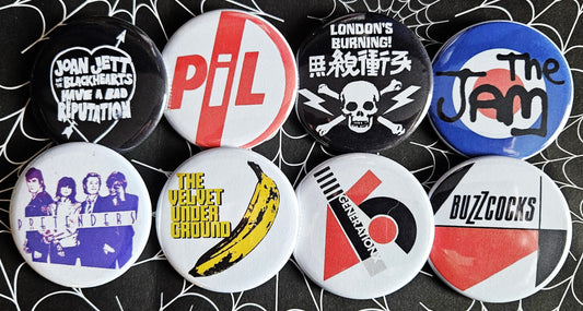 Classic Punk Rock Reproduction pinback Buttons & Bottle Openers. set 95