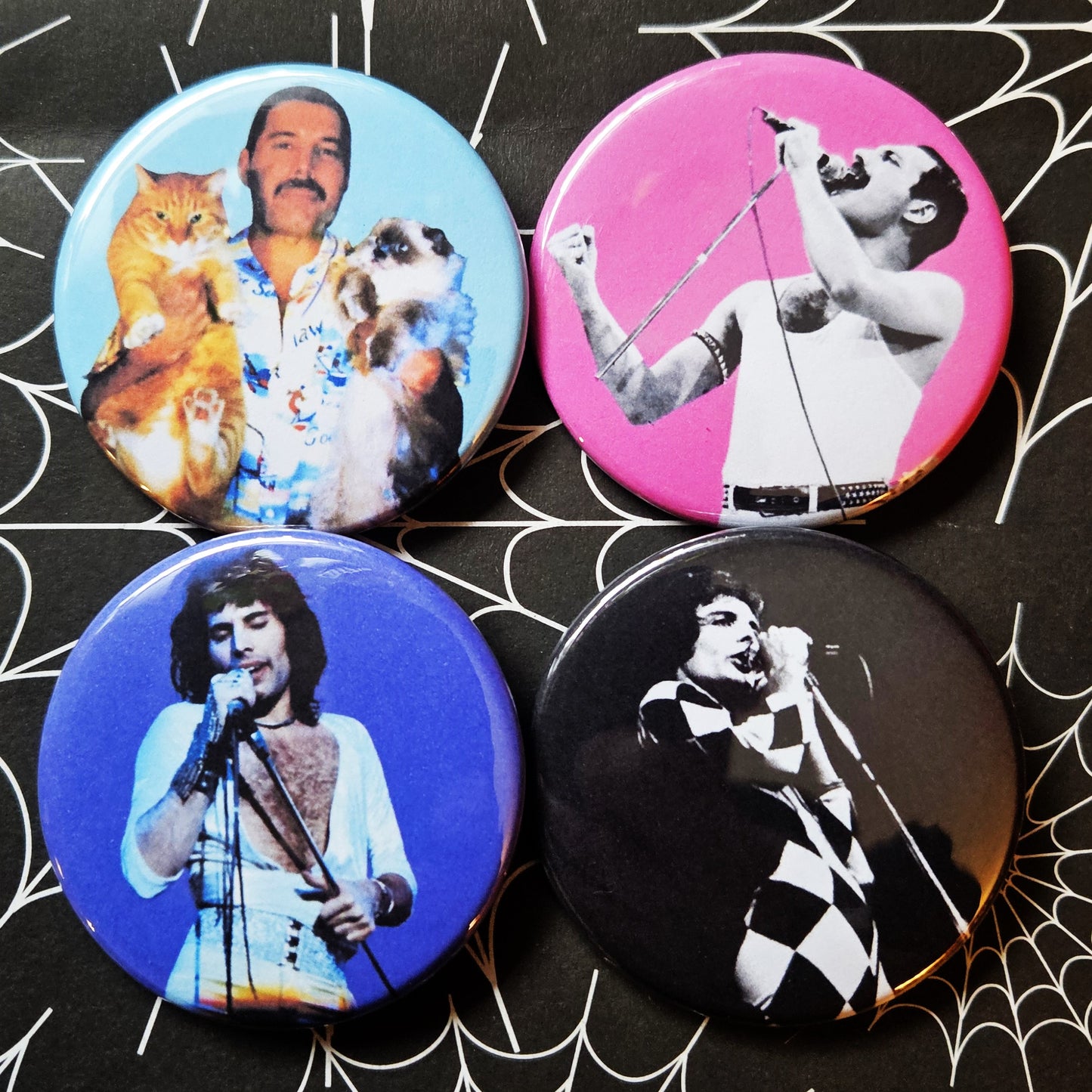 Freddie Mercury pinback Buttons & Bottle Openers.