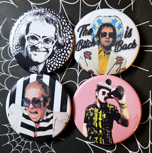 Elton John pinback Buttons & Bottle Openers.
