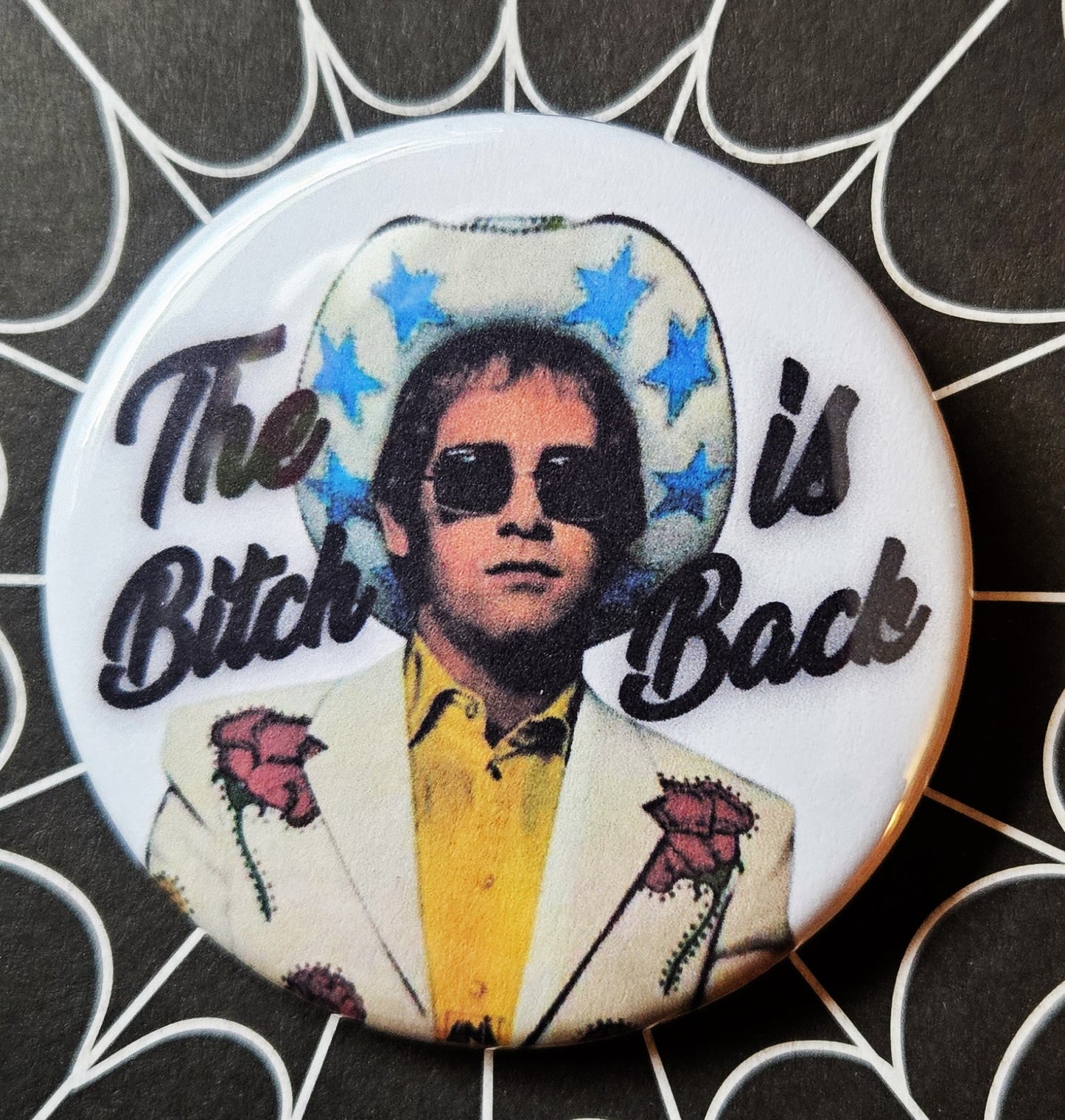 Elton John pinback Buttons & Bottle Openers.