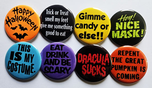 Vintage Reproduction pinback Buttons & Bottle Openers. Halloween set 1