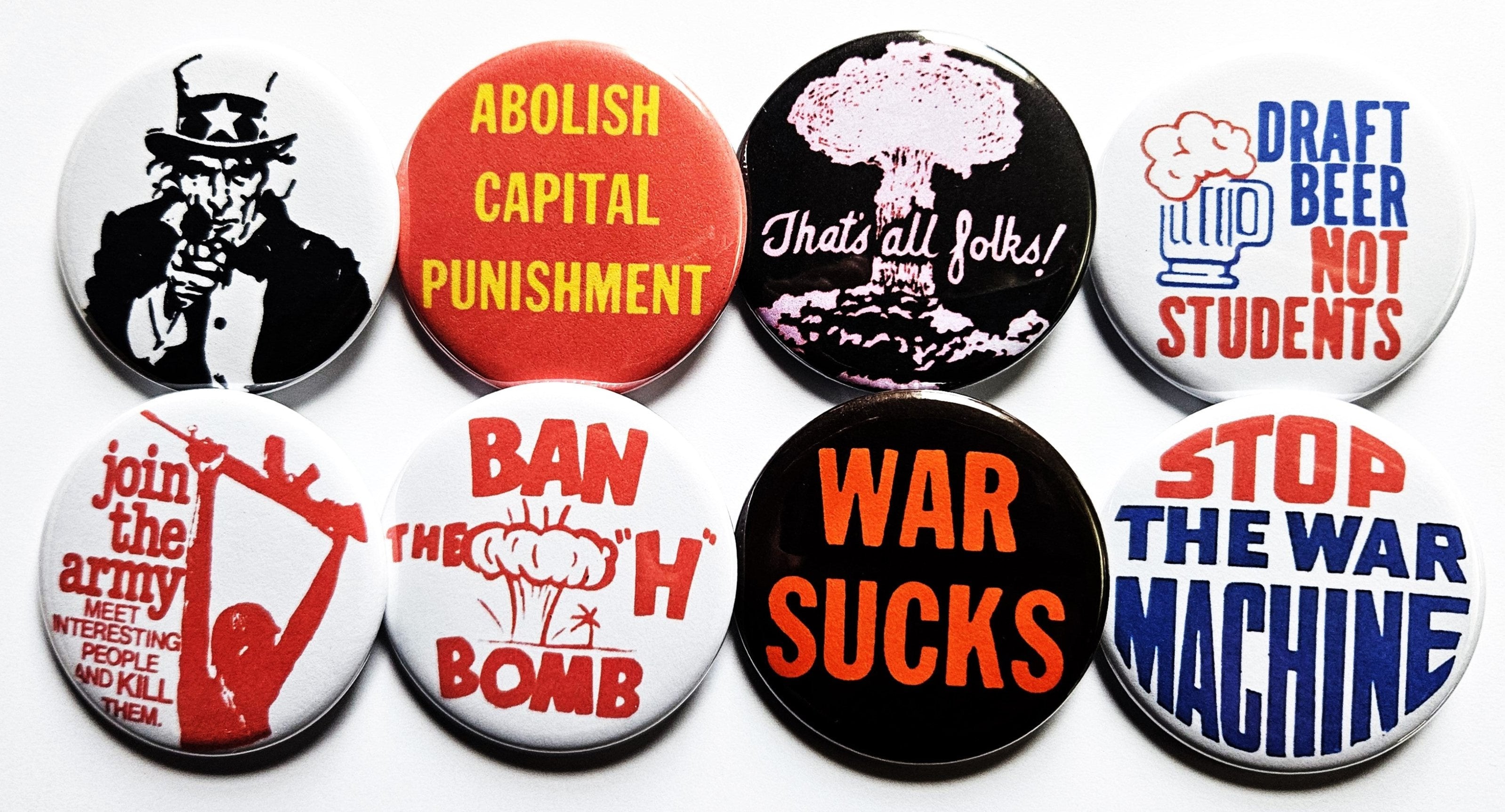 Collection of vintage pinback buttons discount - political, feminist, historic, and music