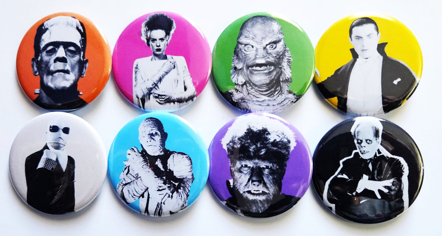 Horror Movie Monsters pinback Buttons & Bottle Openers.