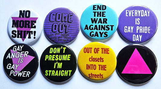 Vintage Reproduction pinback Buttons & Bottle Openers. Pride Set 01