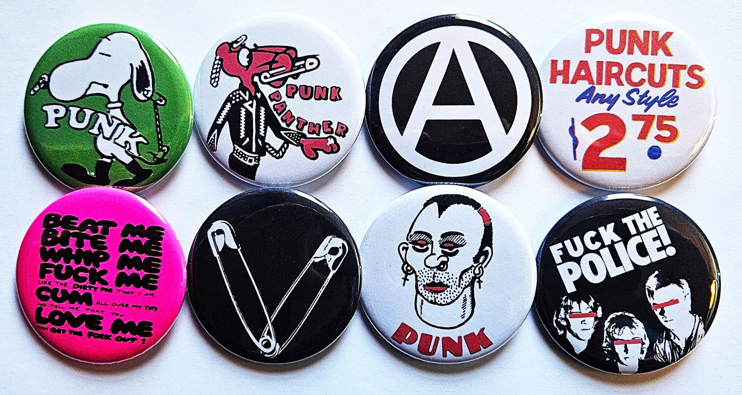 Punk Rock n Roll pinback Buttons & Bottle Openers. Set 01