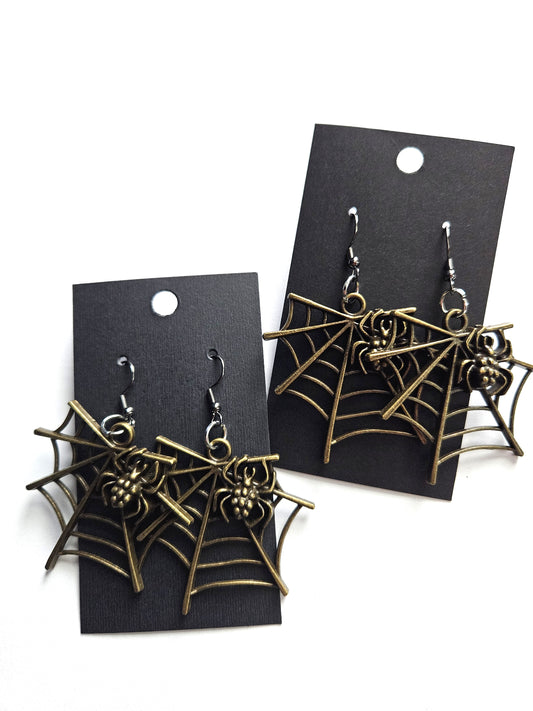 Spider Web Stainless Steel Metal Dangle Earrings