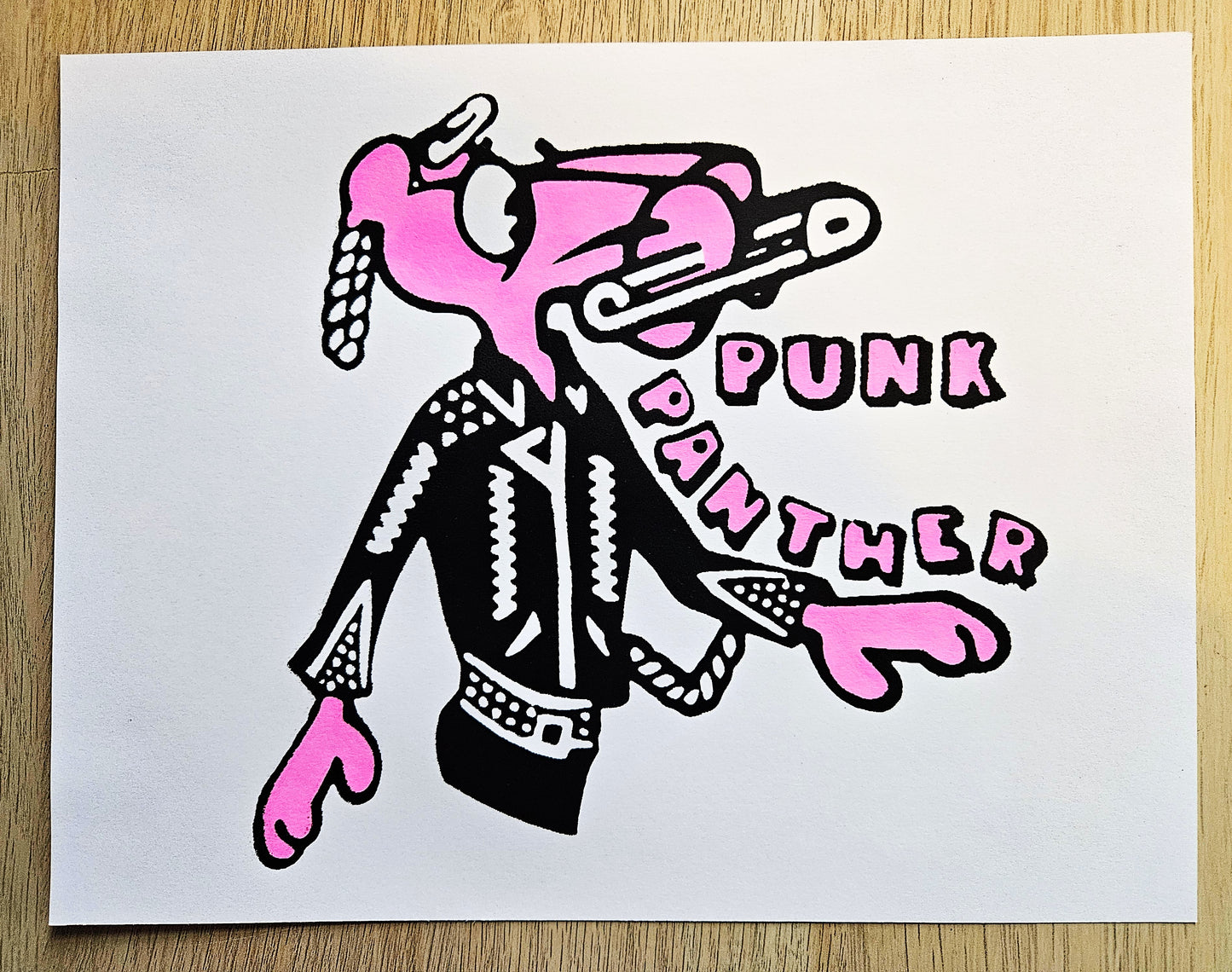 Punk Panther Screen-printed Cardstock print.