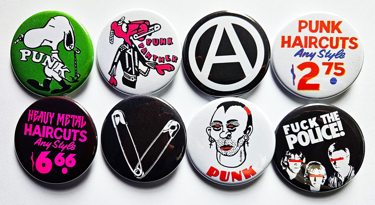 Punk Rock n Roll Buttons Magnets & Bottle Openers. Set 01