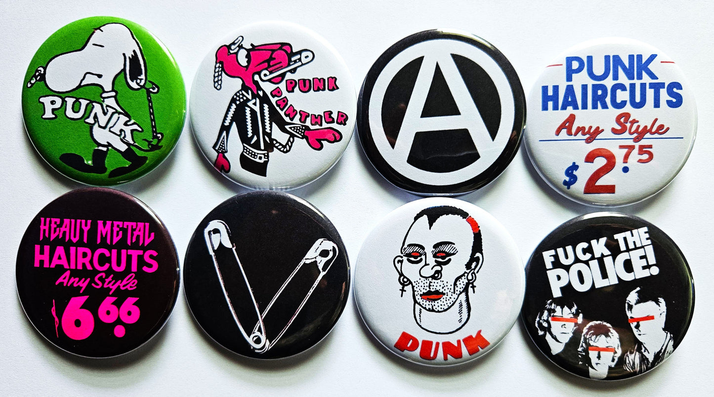 Punk Rock n Roll Buttons Magnets & Bottle Openers. Set 01