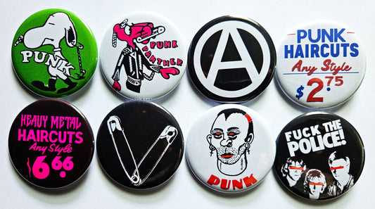 Punk Rock n Roll Buttons Magnets & Bottle Openers. Set 01