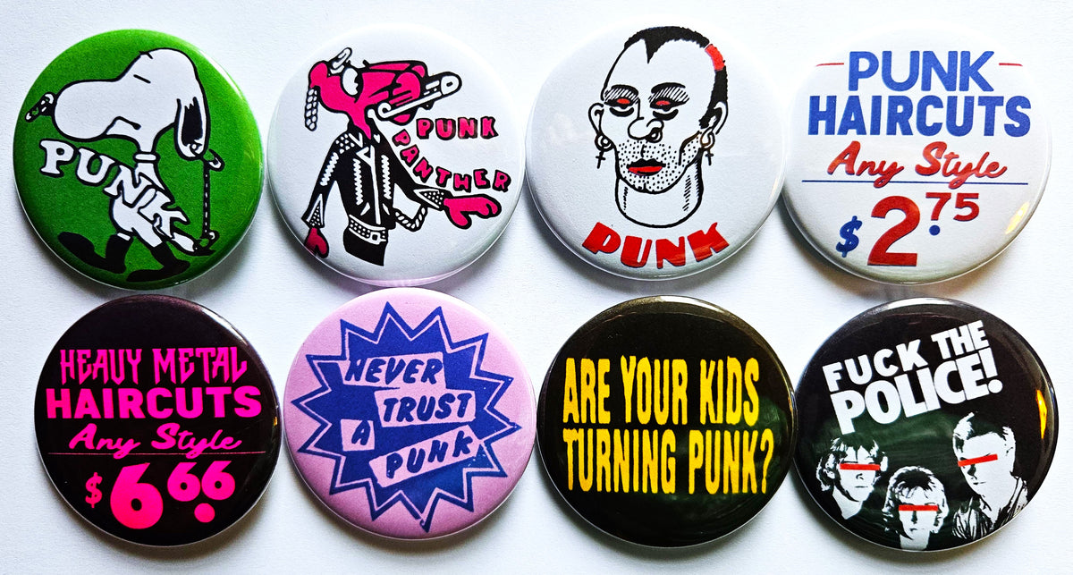 Punk Rock n Roll Buttons Magnets & Bottle Openers. Set 01