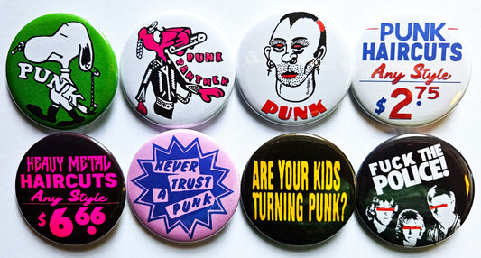 Punk Rock n Roll Buttons Magnets & Bottle Openers. Set 01