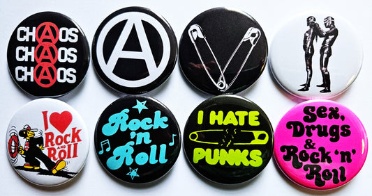 Punk Rock n Roll Buttons Magnets & Bottle Openers. Set 02