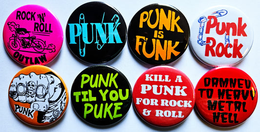 Punk Rock n Roll Buttons Magnets & Bottle Openers. Set 03