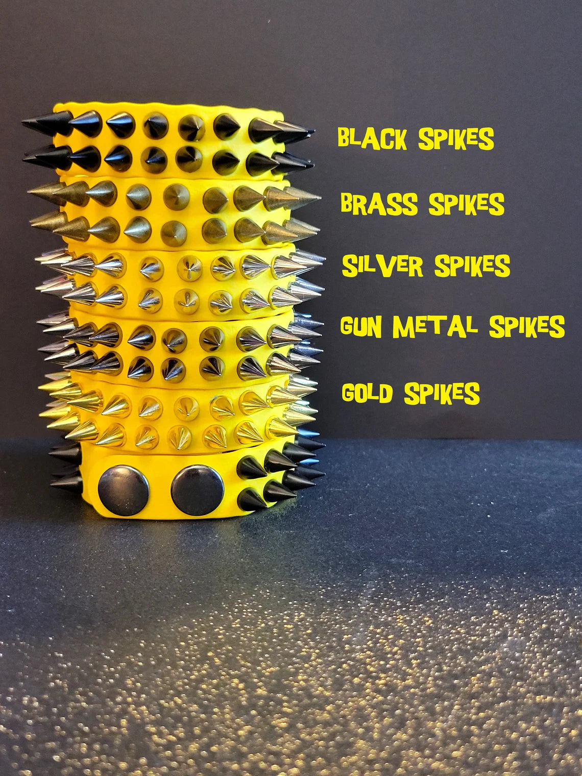 Vegan Leather Spike Bracelet. 3/4' Wide Double Row Metal Spikes.