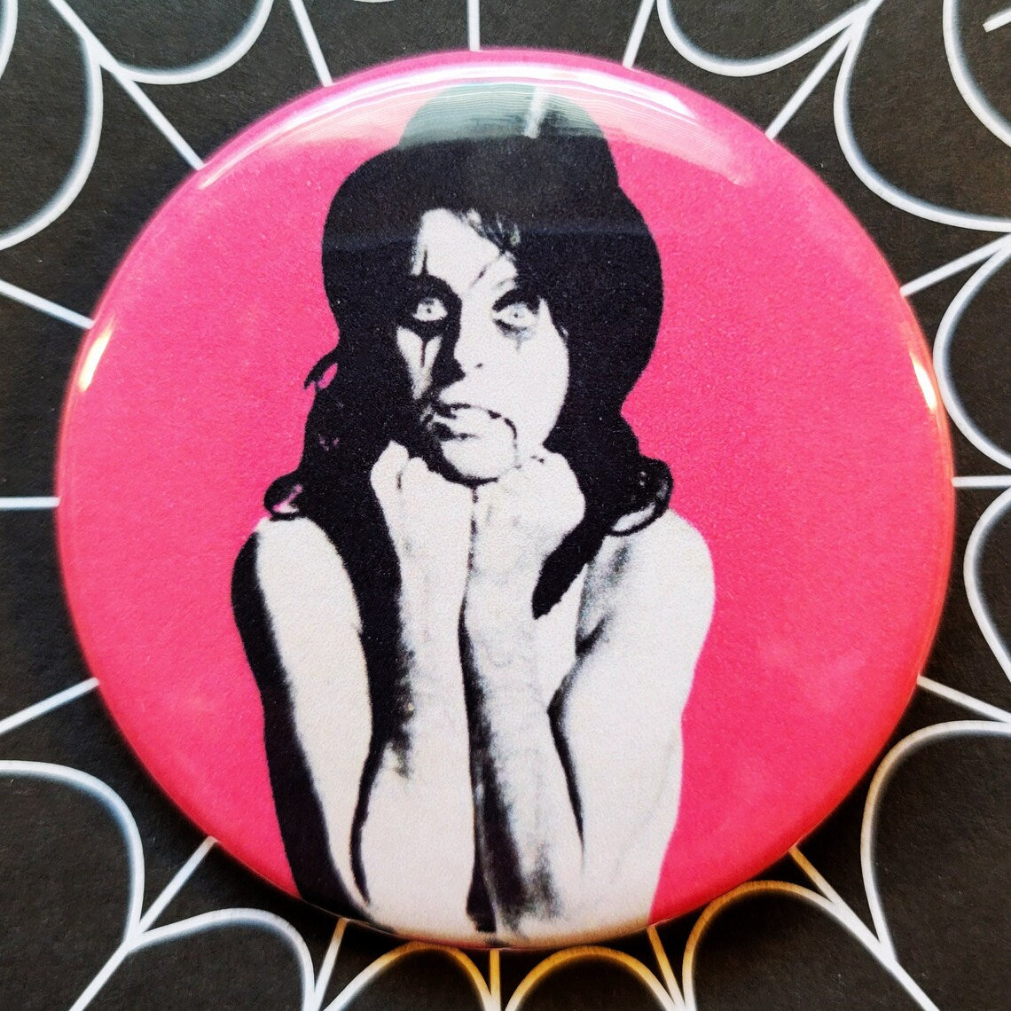 Alice Cooper pinback Buttons and Bottle Openers.