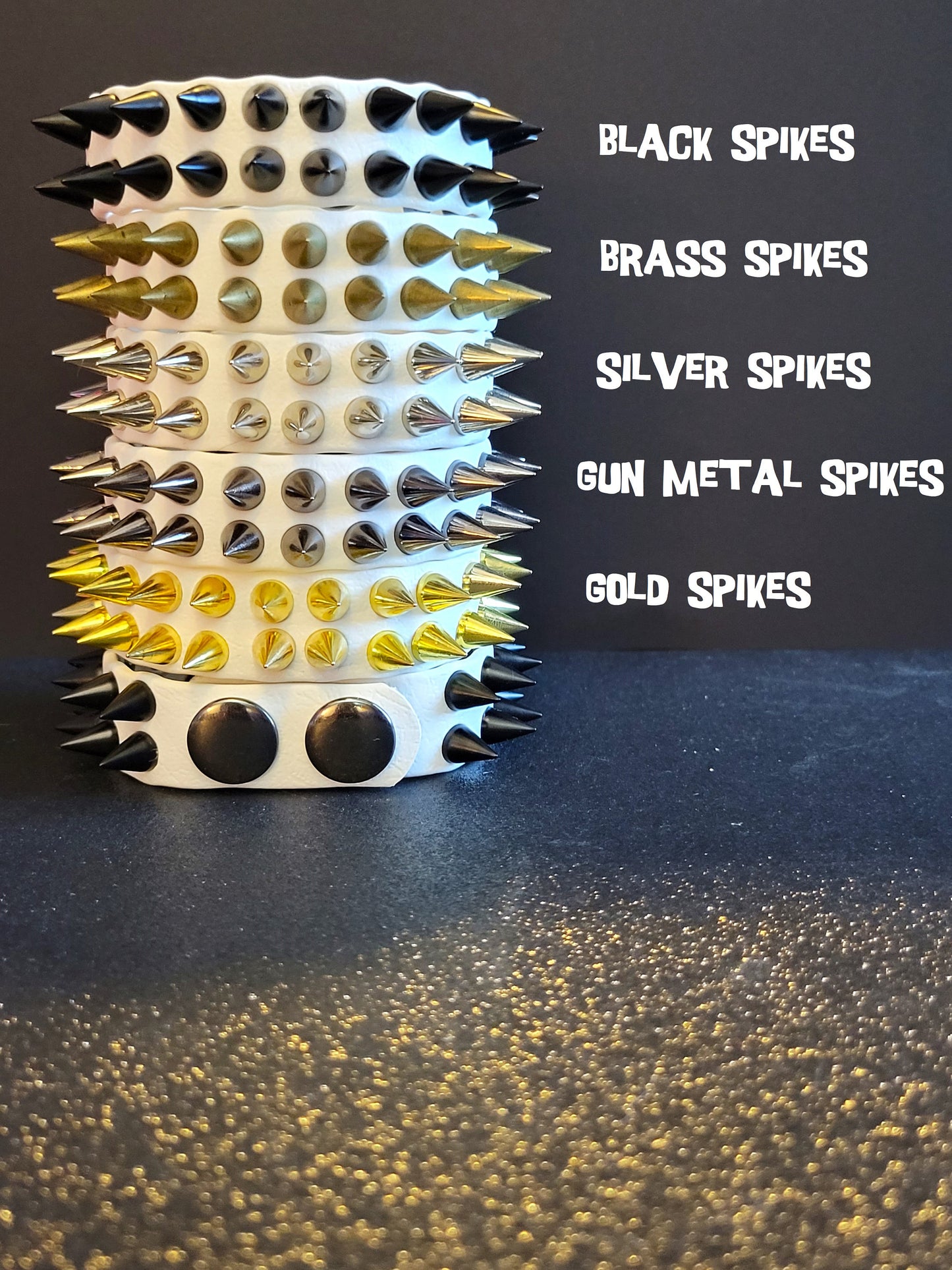 Vegan Leather Spike Bracelet. 3/4' Wide Double Row Metal Spikes.